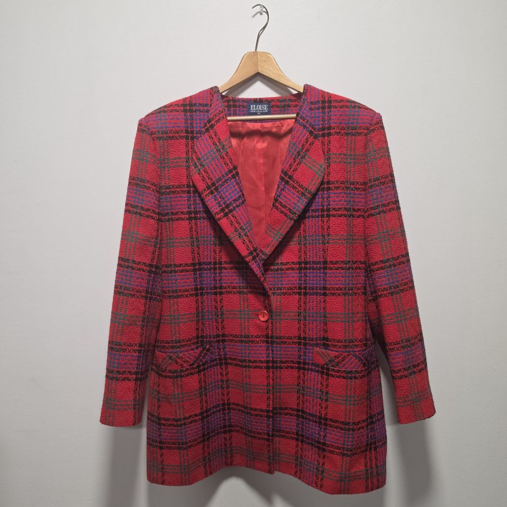 Eloise Rot & Schwarz Karierter Wollmischung Blazer M