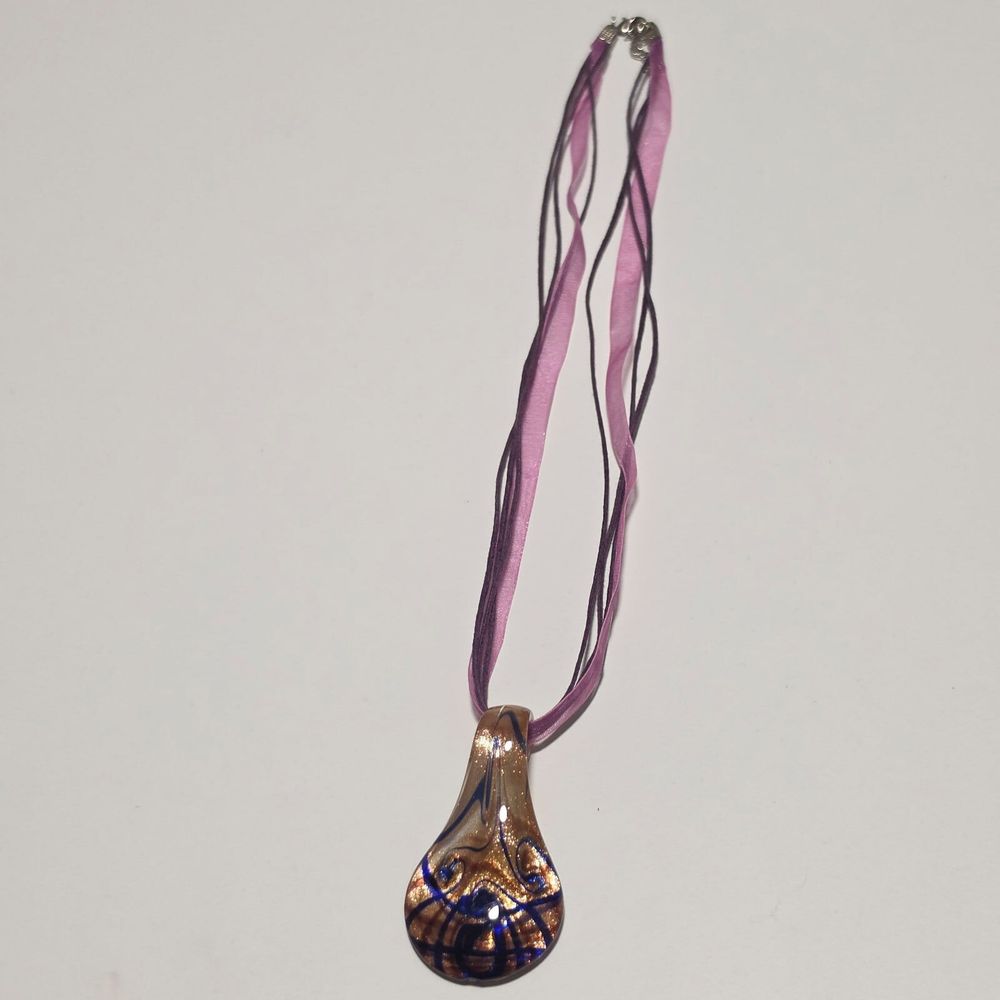 Art glass Purple & Blue Glass Pendant Necklace.b3