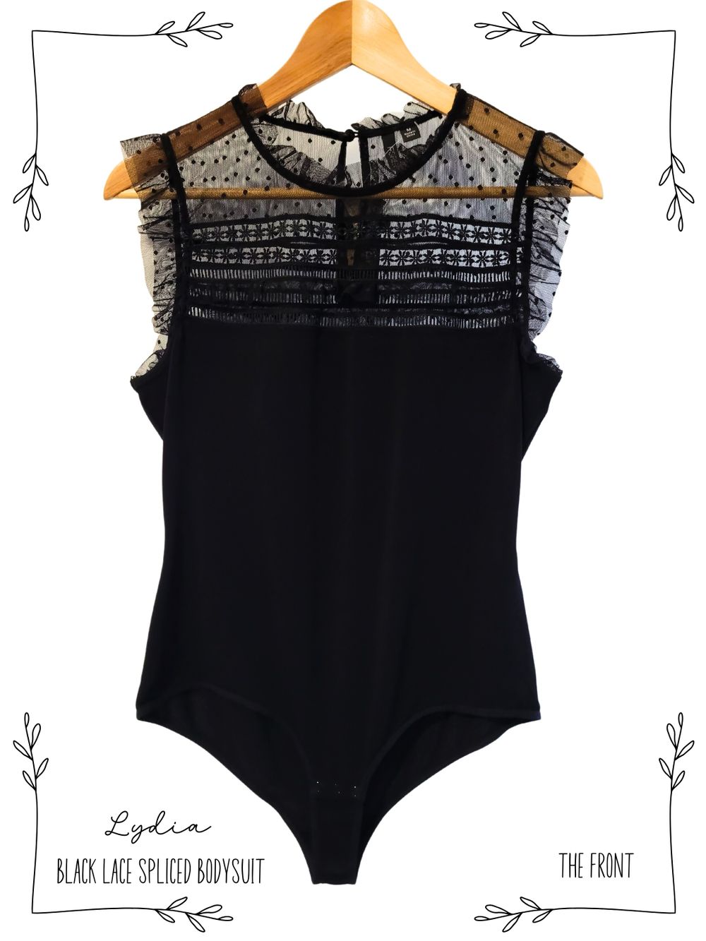 Black Lace Dobby Spliced Bodysuit