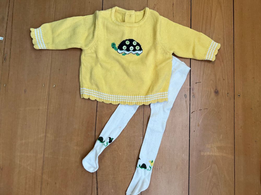 Yellow knit jumper with turtle  with bonus matching tights