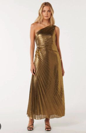 Forever New Taylah Metallic One Shoulder Dress in Gold