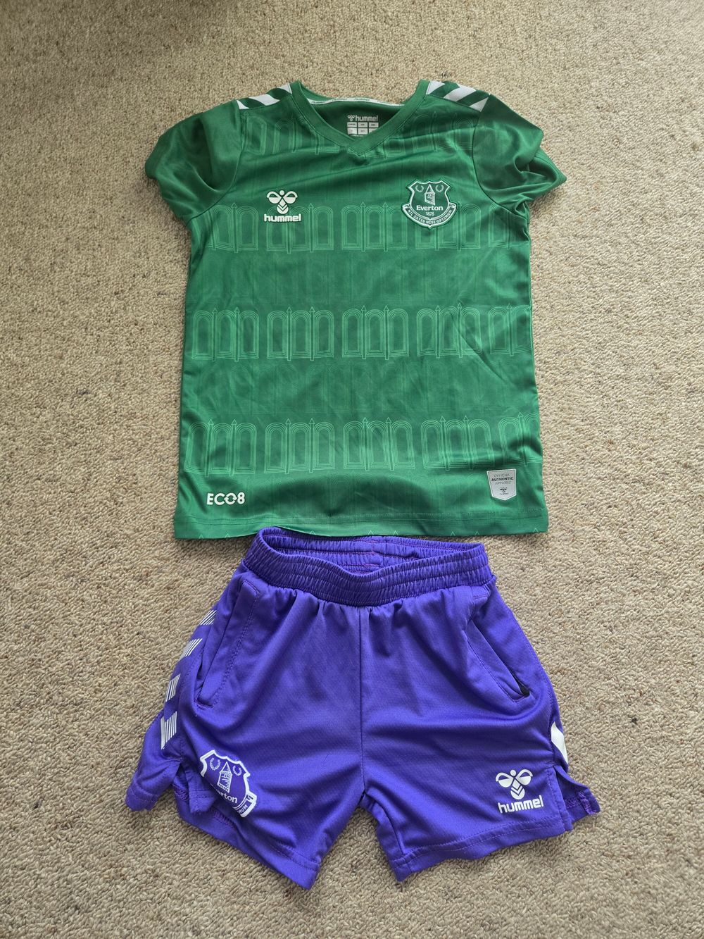 Official Everton kids goalkeeper shirt and shorts