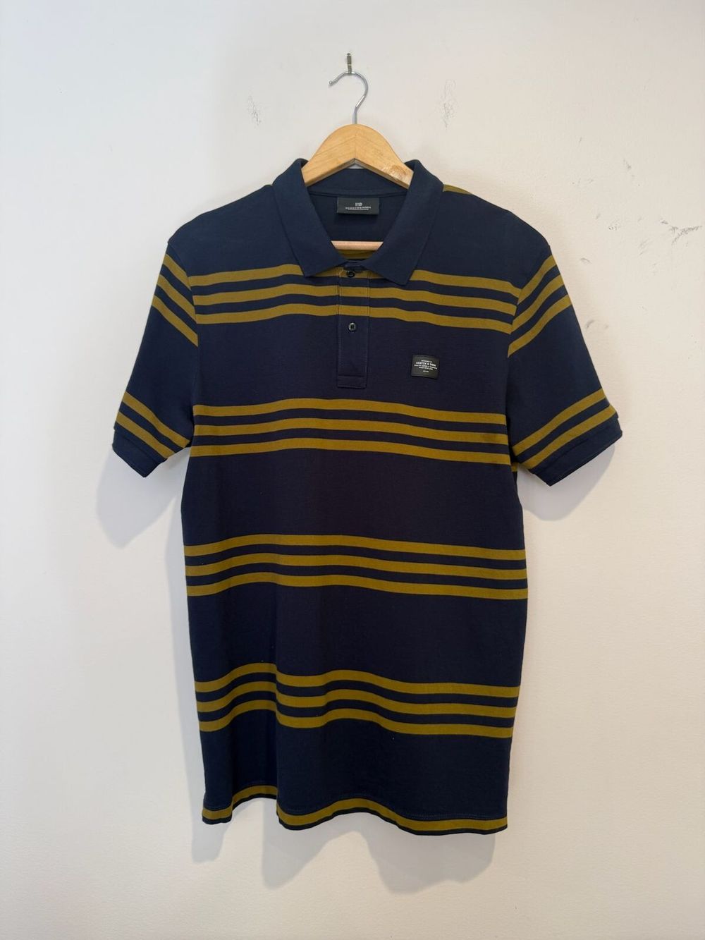 Scotch & Soda Striped Polo Shirt Navy/Gold