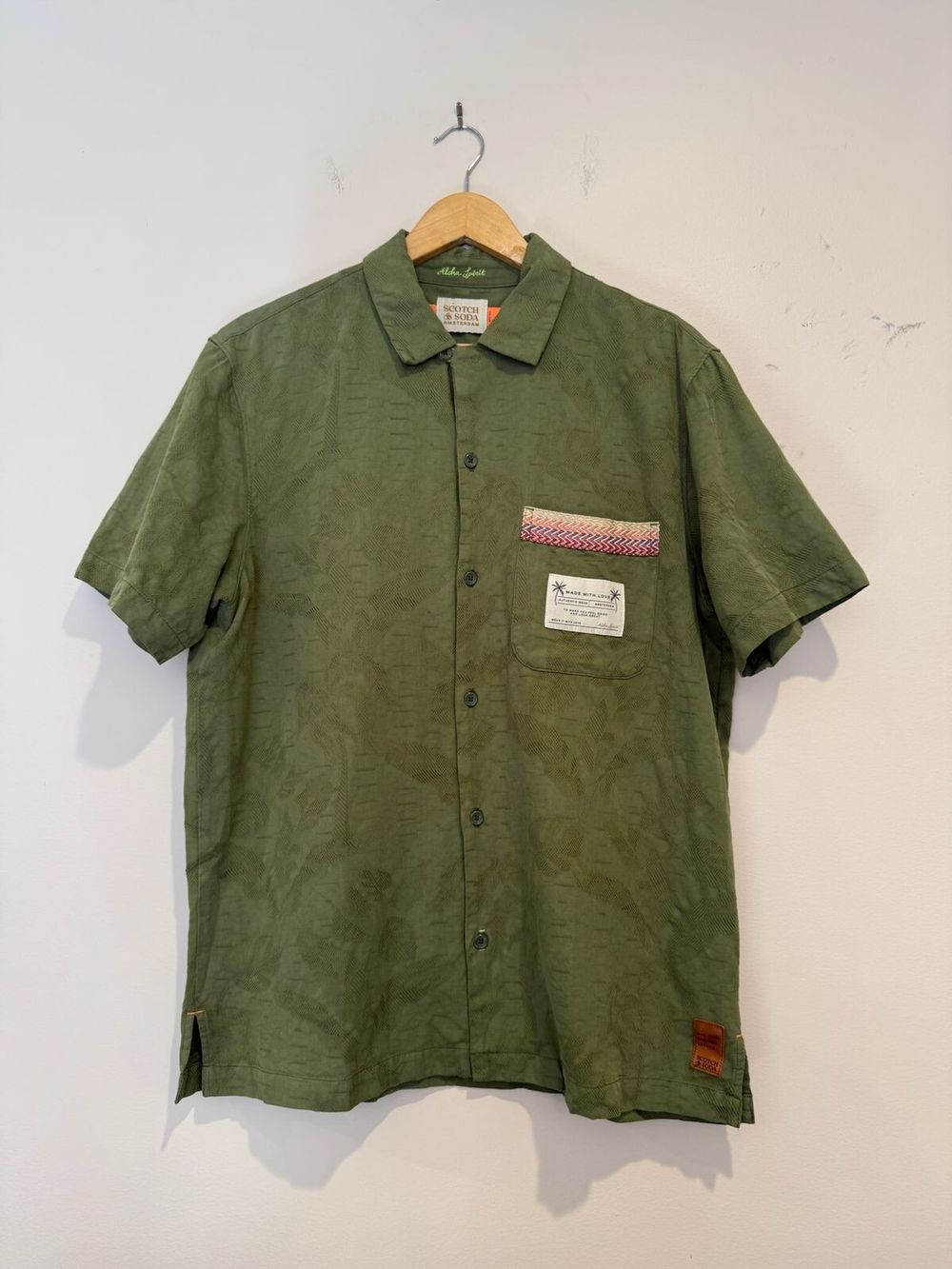 Scotch & Soda Leaf Print Short Sleeve Shirt Green