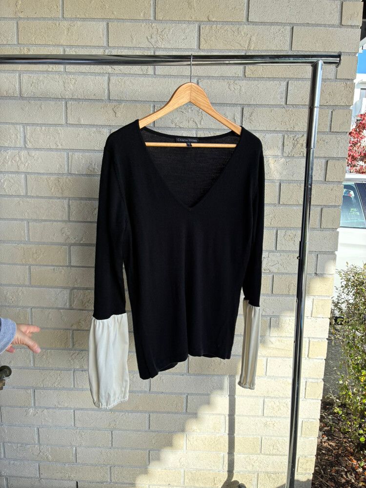 Black V-Neck Jumper With Satin Cuffs