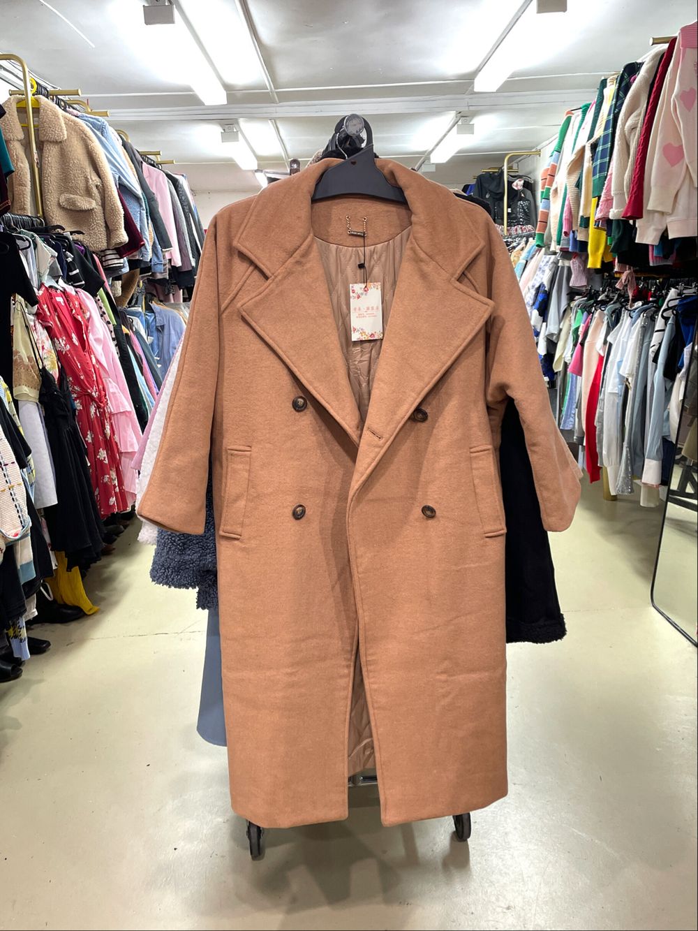 Brand New Classic Caramel Double Breasted Wool Blended Long Coat Size 8