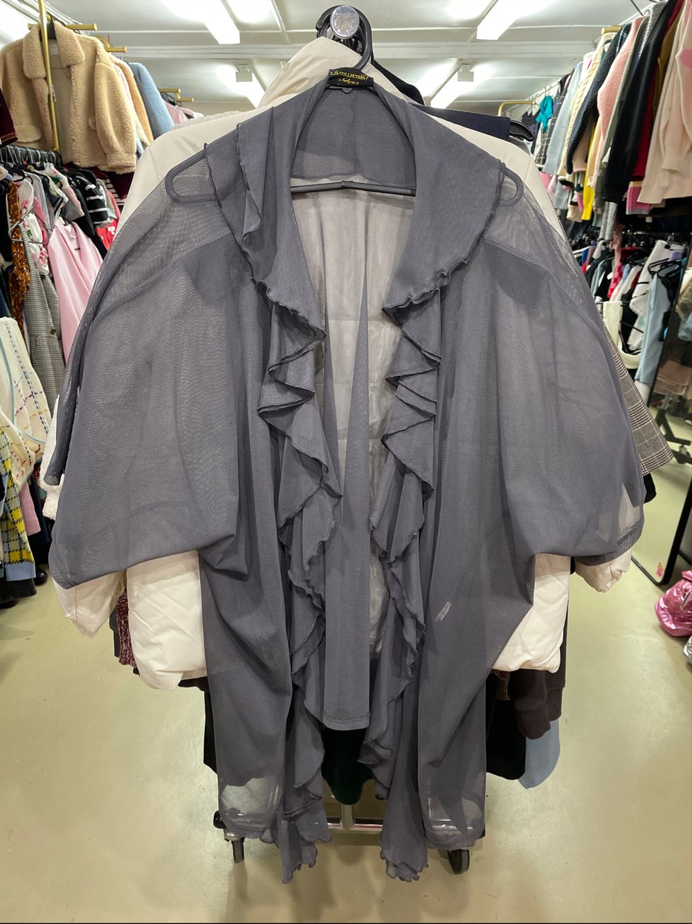 Almost Brand New Grey Ruffle Mesh Cardigan Size 14-16