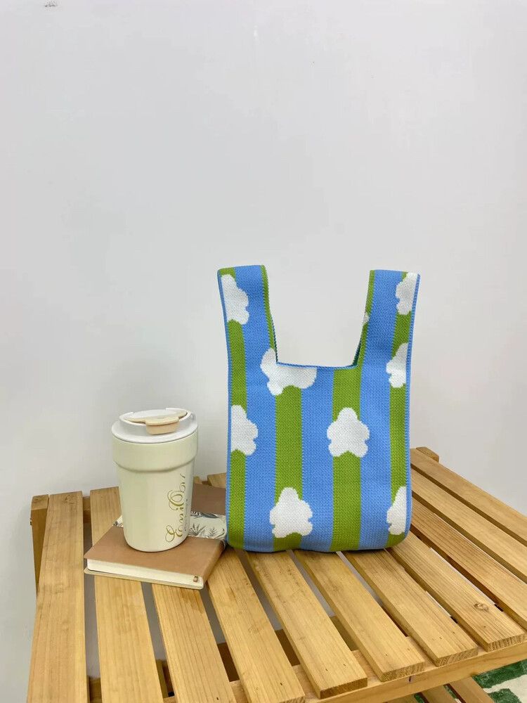 Brand New Super Cute Blue Sky Knit Shoulder Bag With Strap