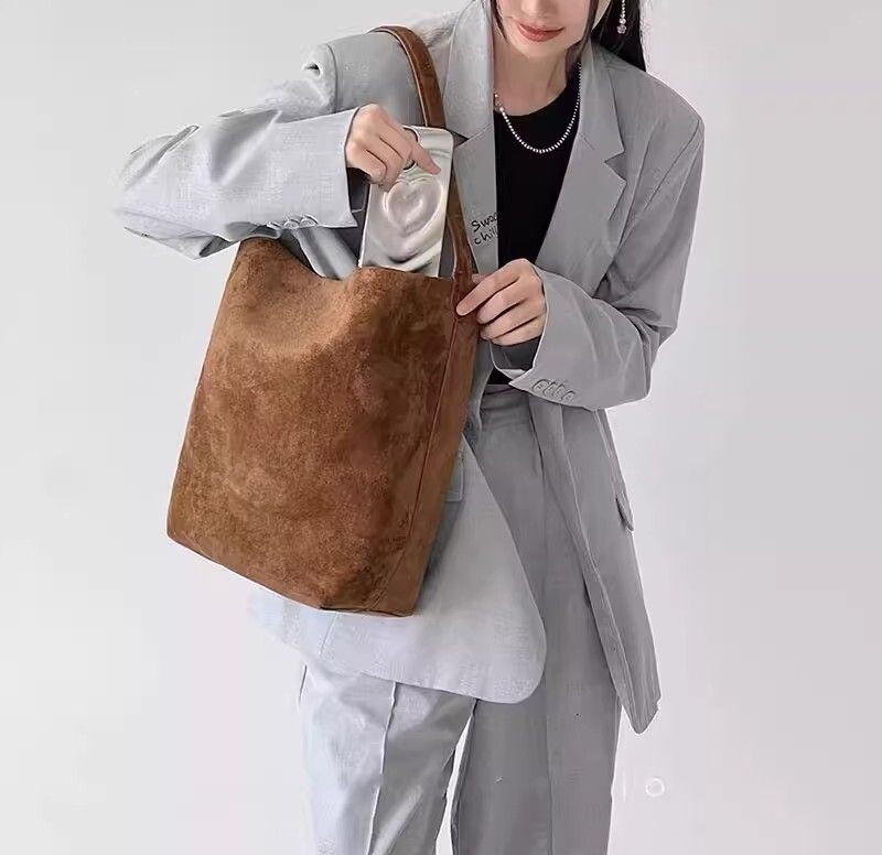 Brand New Classic Light Caramel Brown Suede Styled Tote Shoulder Bag