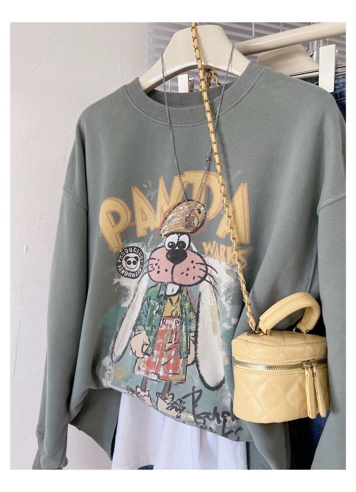 Brand New Khaki Grey Graphic Fun Sweatshirt Size 8-12