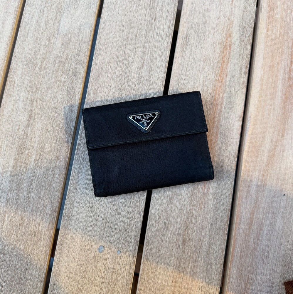 Prada Tri-fold Wallet in Black Nylon and Leather