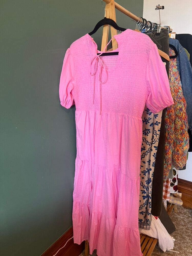 strapless open back dress Kurta With Flare Pants and Bundi / Chanderi Woven / Pale Pink / Palm R