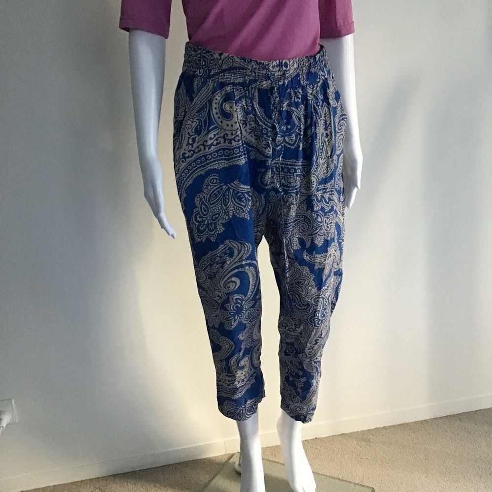 Fleur Wood paisley print blue & beige loose pants/Size: 2