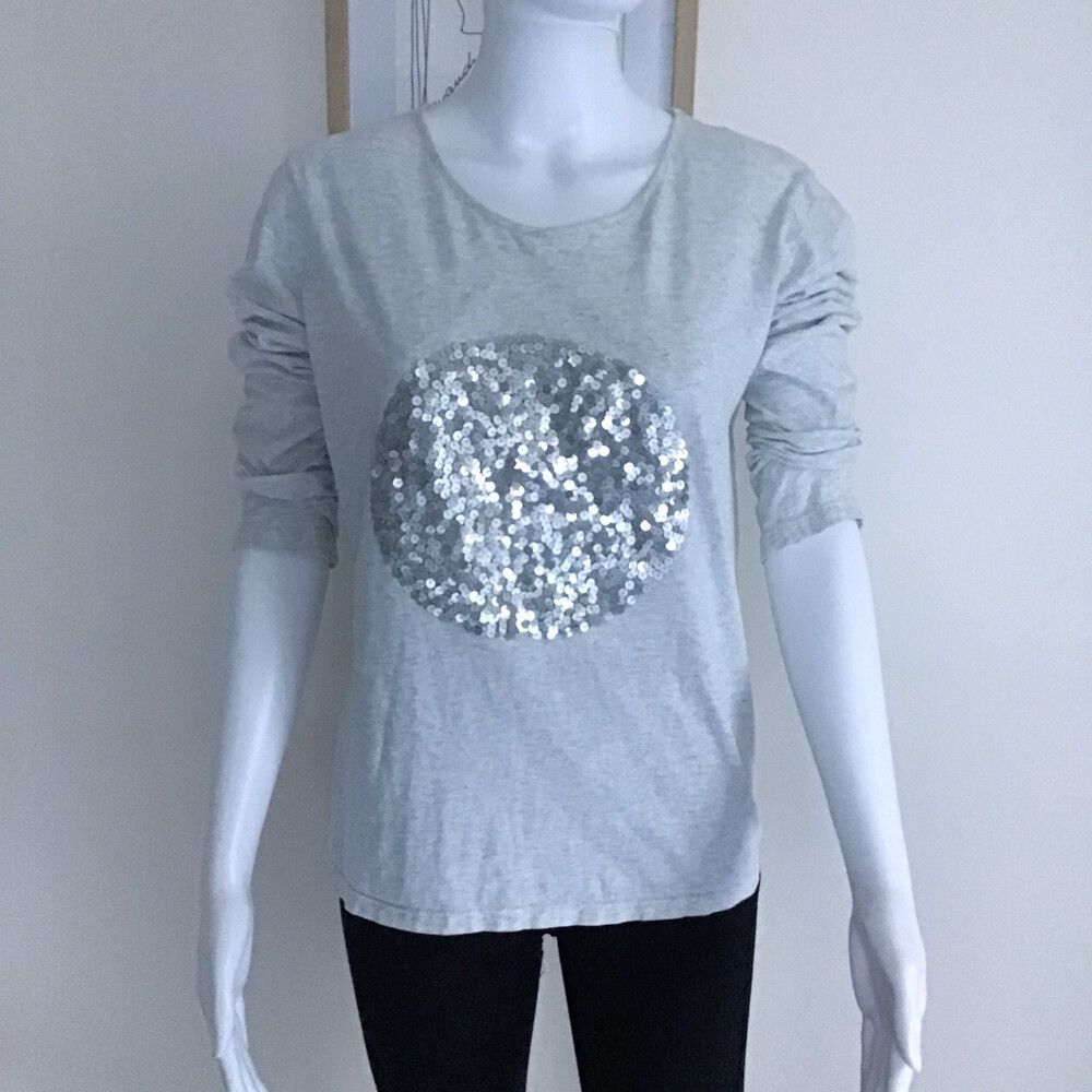 Cartel & Willow long sleeve T Shirt with silver sequins/Size: M