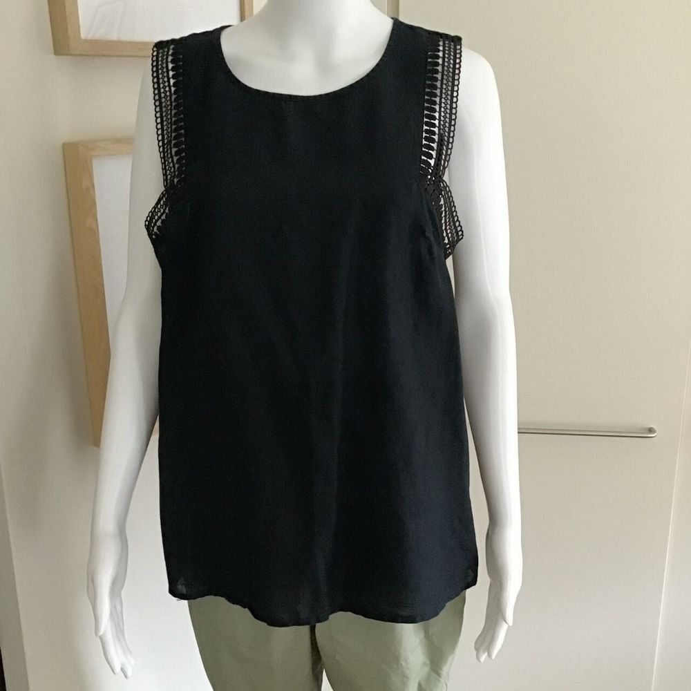 Marks & Spencer Collection (M&S) linen flax-cotton blend black top/Size: 16