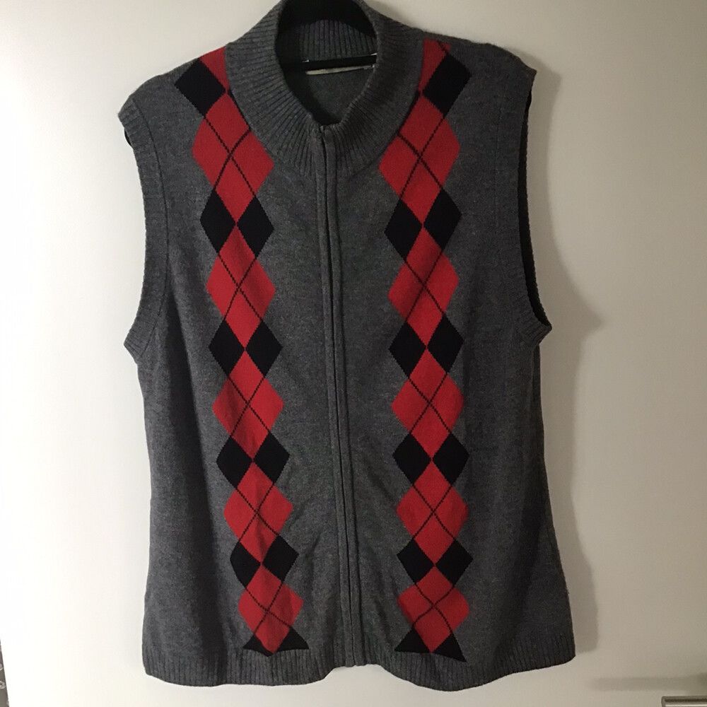 Cashmere/Merino Blend Argyle Gilet/Size XL/Sleeveless Cardigan