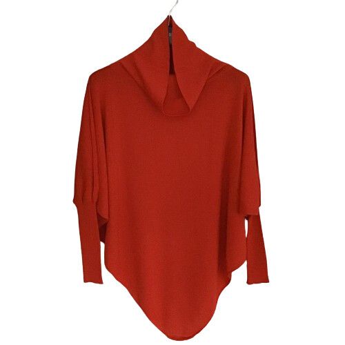 FUZZI Red Cowl-Neck 100% Virgin Wool Sweater / Size S /Scooped Hemline/Made in Italy