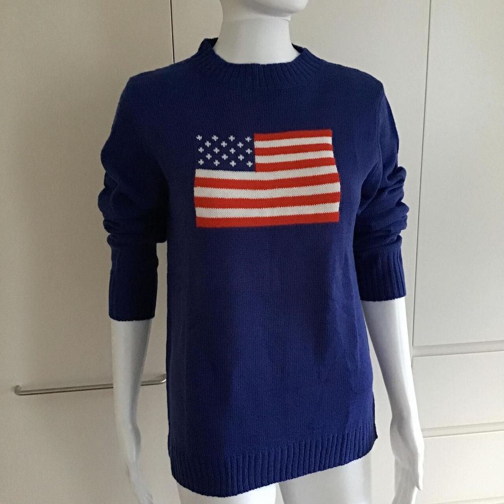 Blue sweater with American Flag motif /Size: S /Brand New