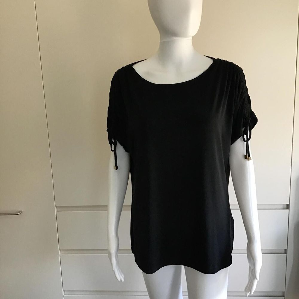Chico's Black Loose Top with Ruched Shoulders / Size 2 US (6 AU & UK) Fits XS-L