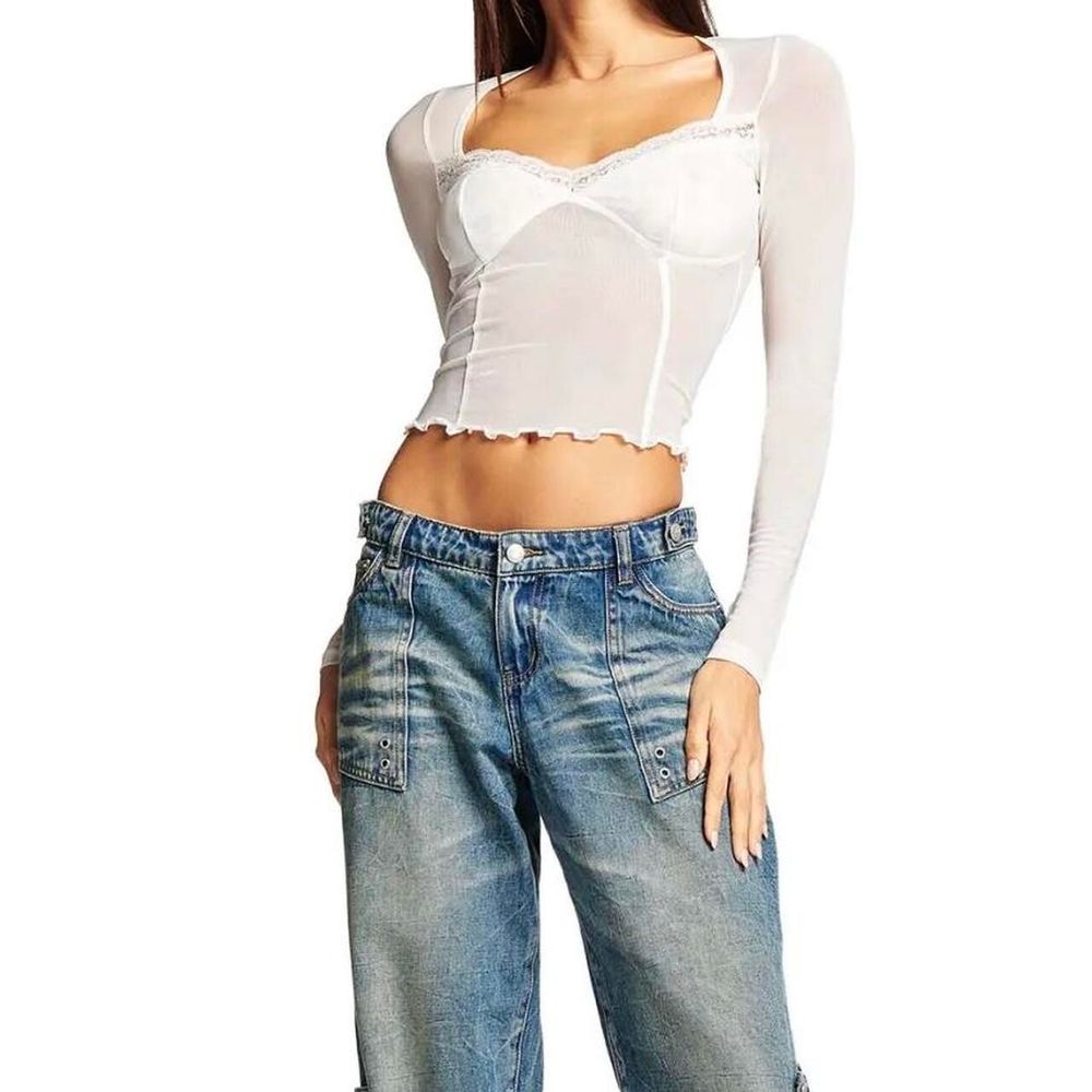 I.AM.GIA. 'Gianna' Sheer Cropped Top/Size XS AU & UK/BNWT/Sweetheart Neckline