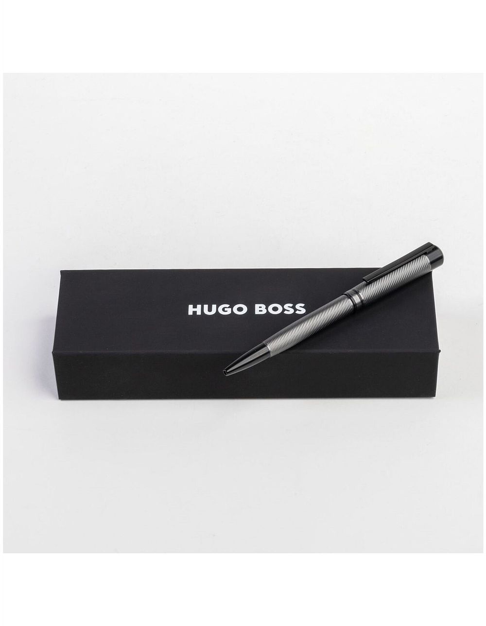 Hugo Boss Filament Gun Ballpoint Pen/Brand New in Box/RRP: AU$279/Black Grey/Striped Embossed