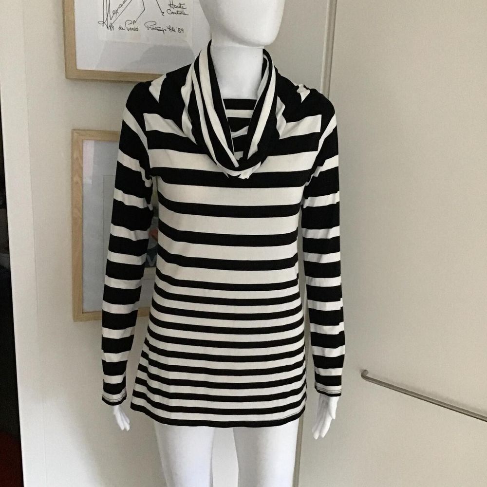 Mela Purdie Womens Black & White Striped Cowl Neck Sweater Top/Size 8 AU/Professionally 'ECO' Laundered