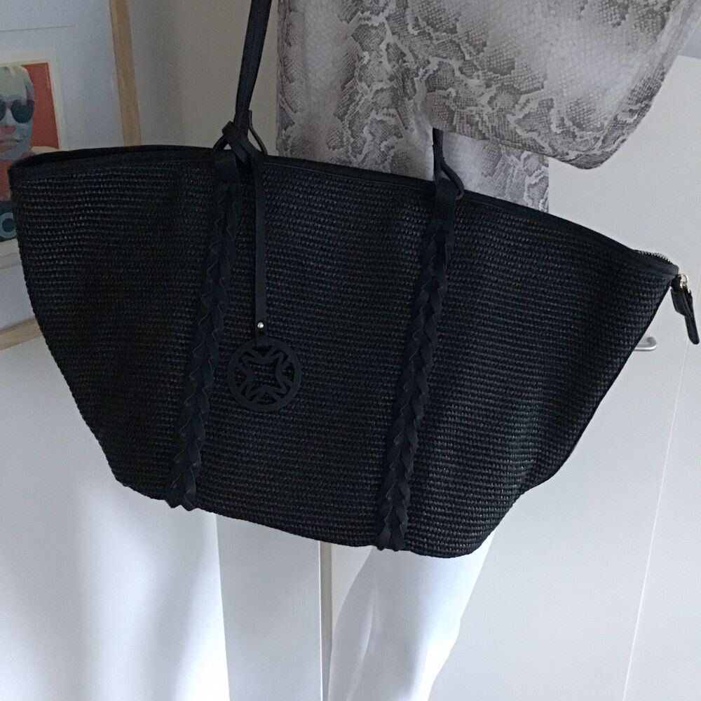 MARCS Lined Coated Straw Shoulder Tote/BNWOT/Bag Charm/Foldable/RRP AU$120/Free Shipping