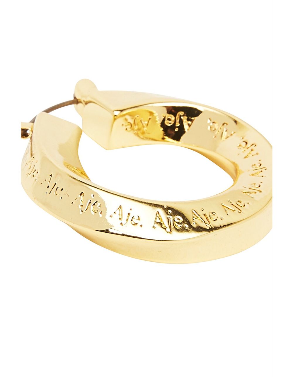Aje Logo Sculpture Hoop Earrings/Brand New RRP AU$95/Gold Polished Embossed Brass