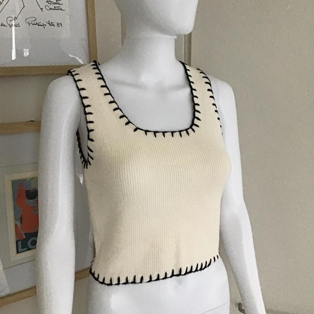 SHEIN Knit Crop Top Cream & Black Blanket Stitch Tank/All Seasons/Medium/Free Shipping