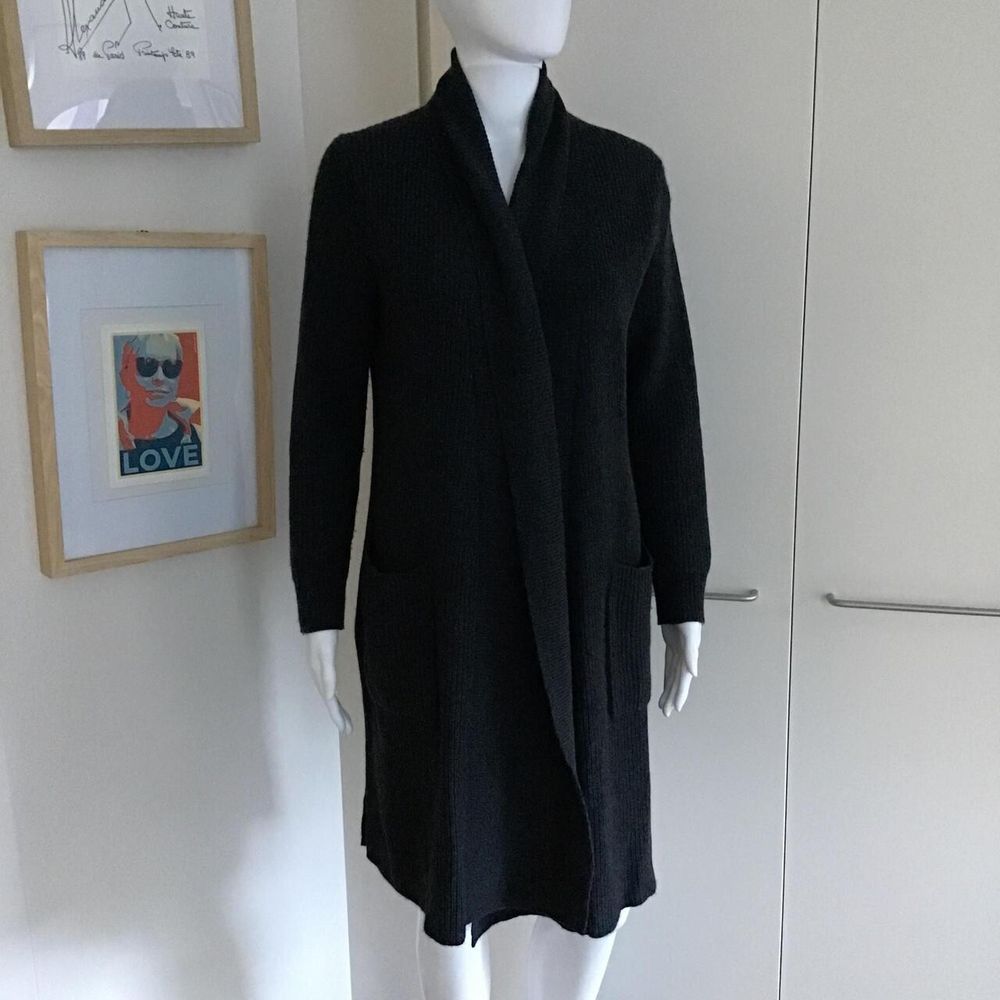 Polo Ralph Lauren Dark Grey Open Front Wool Cashmere Cardigan Sz S Oversized/ECO Dry-Cleaned