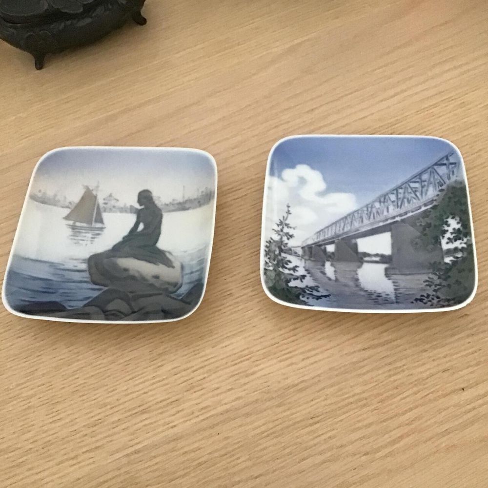 Royal Copenhagen Denmark 2 x Trinket Dishes/The Little Mermaid & Lillebaelts Bridge/Free Shipping
