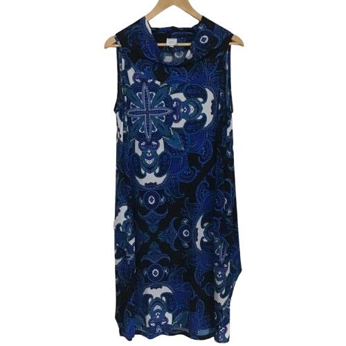 Sandra Soulos Blue Purple Black White Paisley-Print Cowl Neck Dress/Size 20