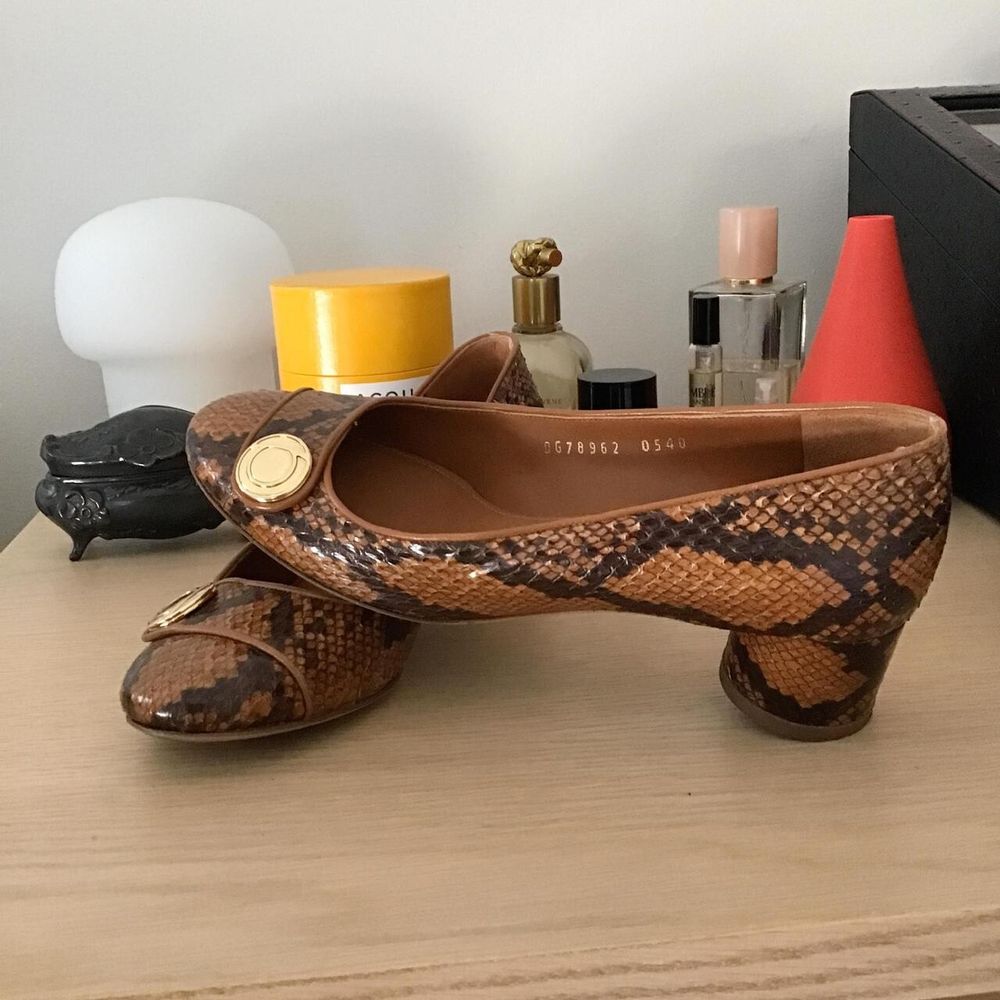 Salvatore Ferragamo Brown & Black Leather Snakeskin Ballet Pump Size 36EU/5.5 US