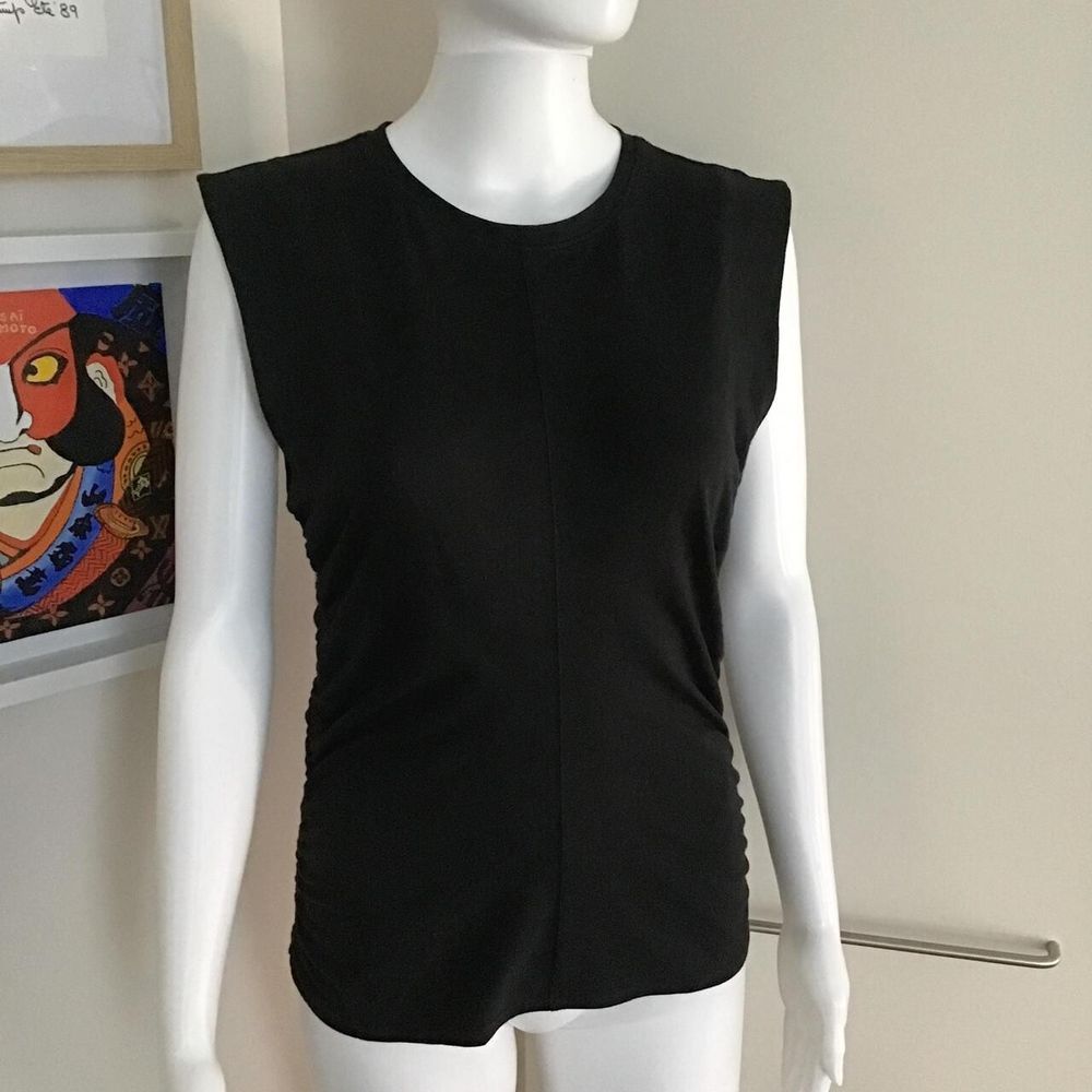 Rag & Bone Black Cotton Sleeveless T-shirt Top/Size S/Ruched Sides/Retails AU$279/Free AU & NZ Shipping