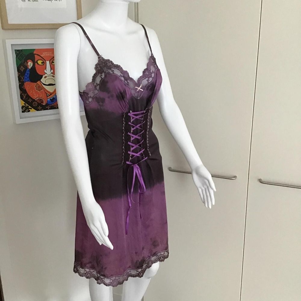 Vintage St Michael (M&S) 60s/70s Purple Corset Front Negligee/Slip Dress/Fits Size 6 XS/Free AU & NZ Shipping
