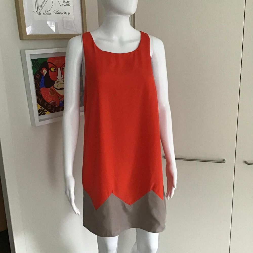 Kookai 100% Silk Orange & Taupe Colour-Blocking A-Line Shift Dress/Size 38/10 AU/Free Shipping