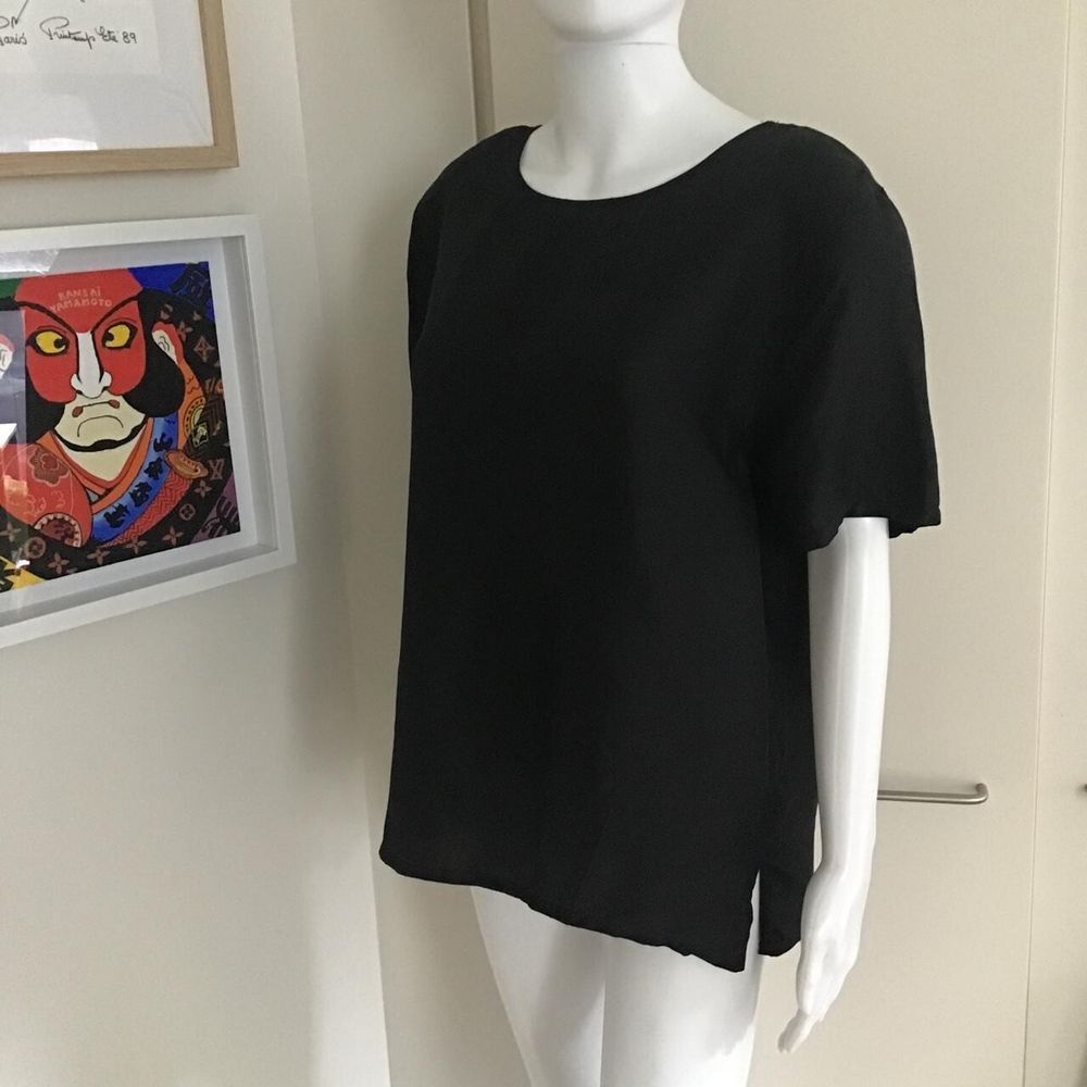 Vintage Meredith Black Silk Boxy Top/Size M/Side Splits/Shoulder Pads/Free Shipping