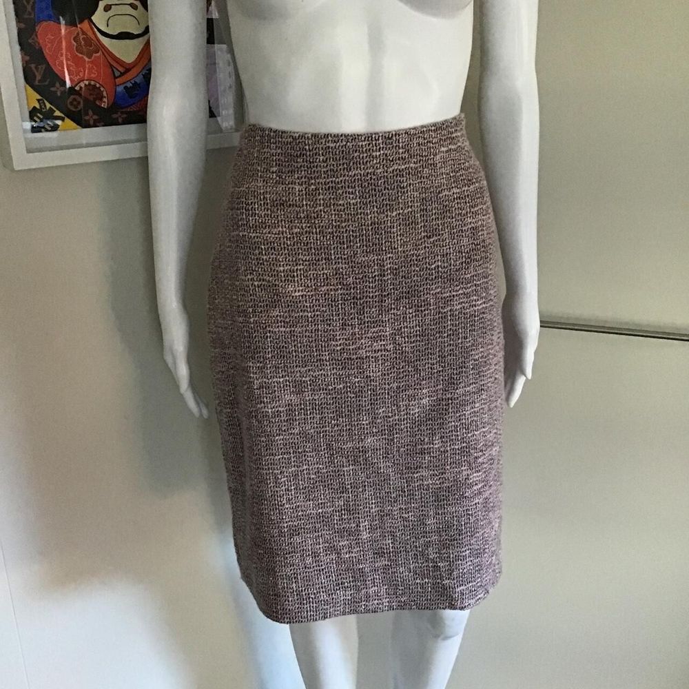 Anna Thomas Peachy-Pink Grey White Tweed Boucle Skirt/Sz 10/Lined/RRP AU$648