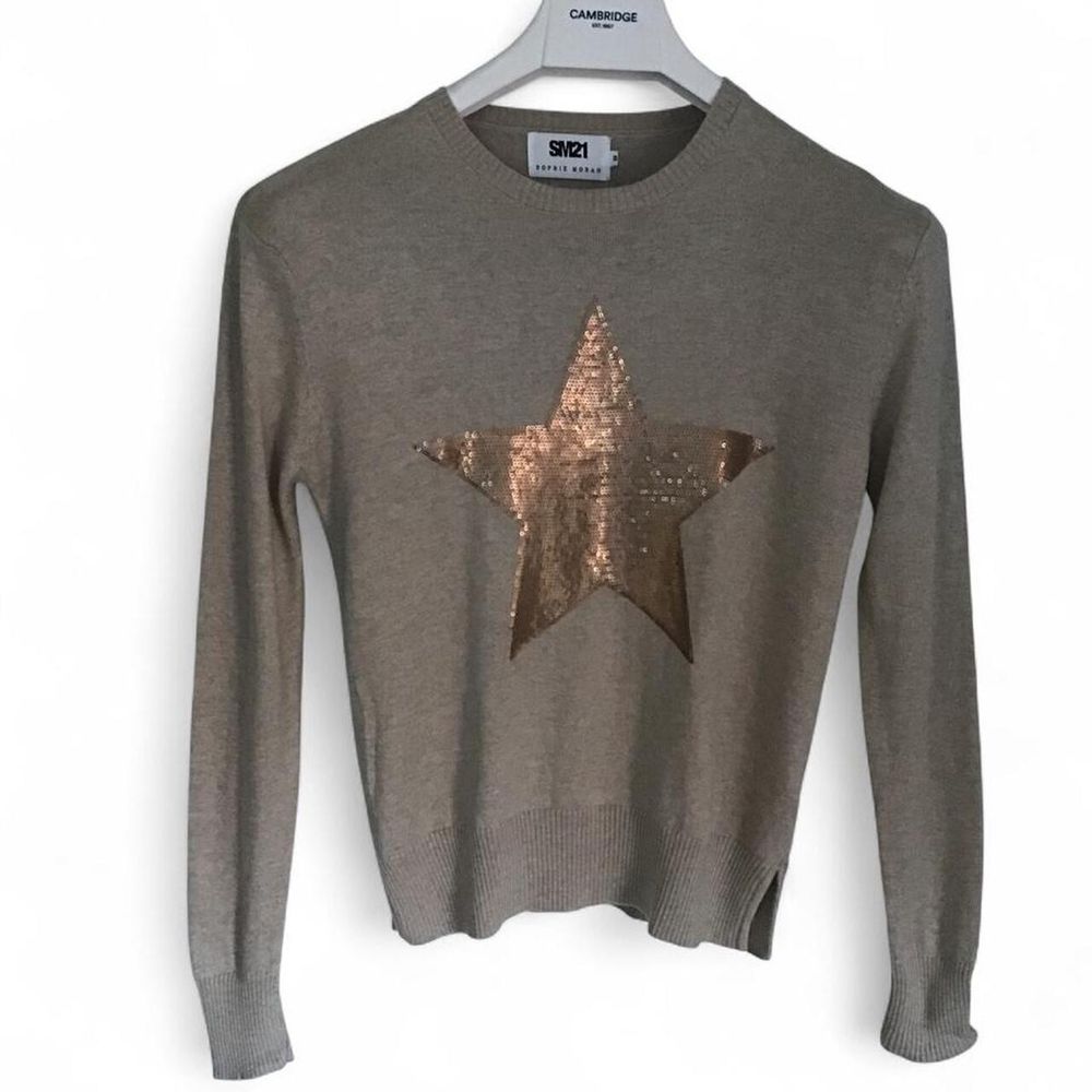 Sophie Moran Size S Oatmeal Star Gold Sequin Cashmere-Blend Sweater/ECO Dry-Cleaned