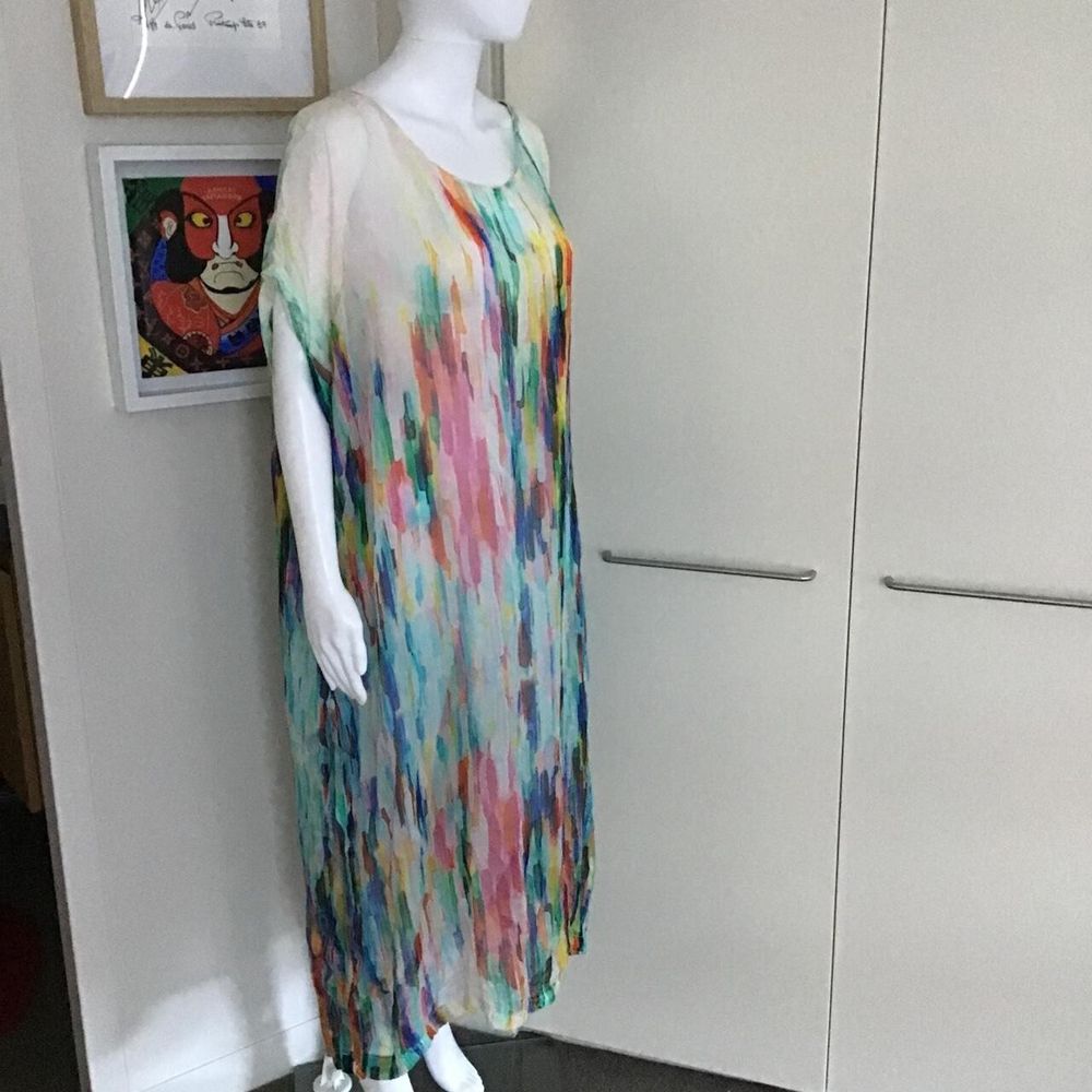 Inese Vintage Handmade One-Off 100% Silk Multicoloured Abstract Dress