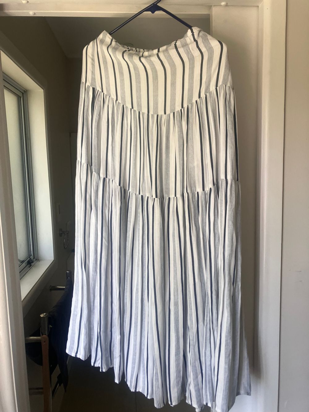 Blue and white striped cotton skirt