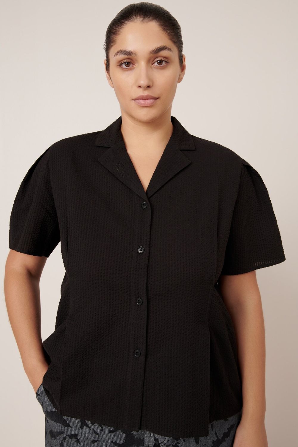 Kowtow Black Textured Short Sleeve Shirt