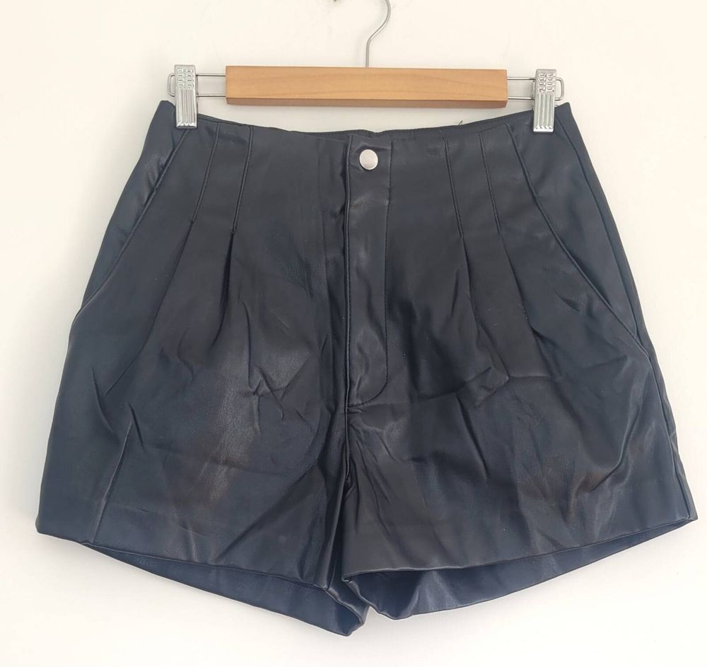 Black, leather-look shorts