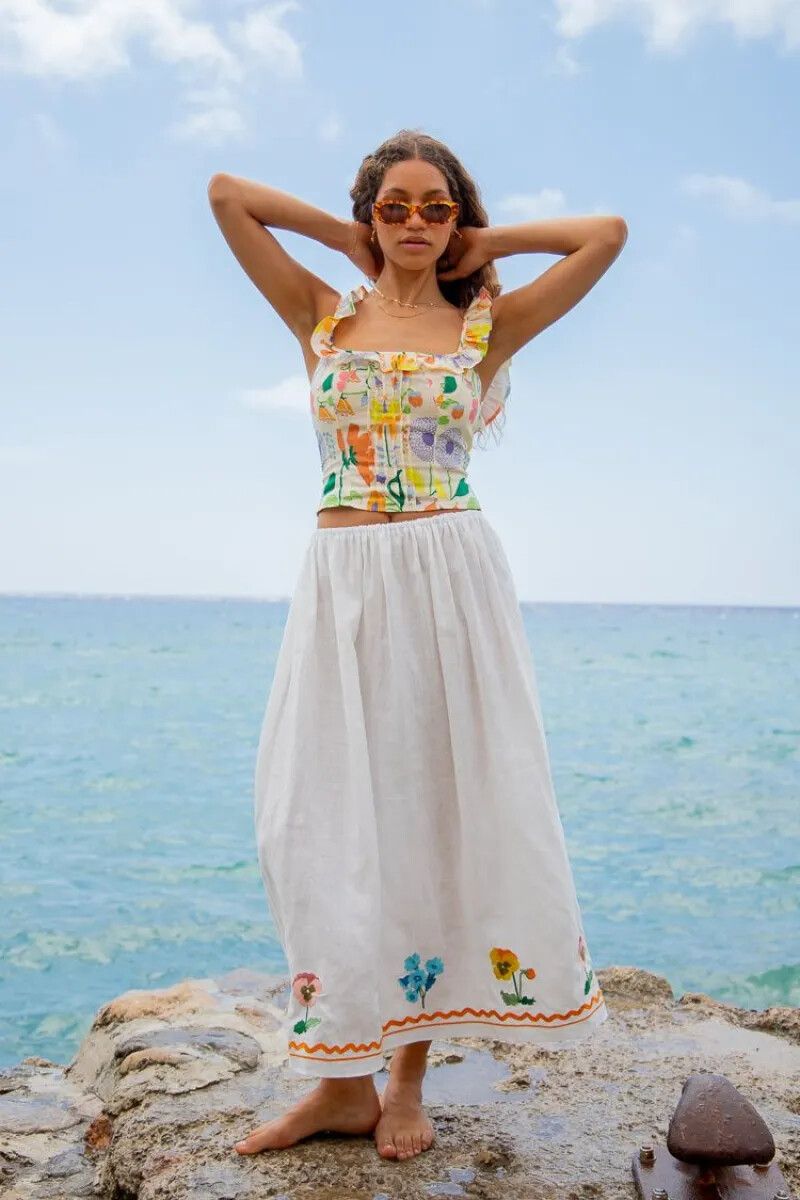 Fleuriste Linen Midi Skirt