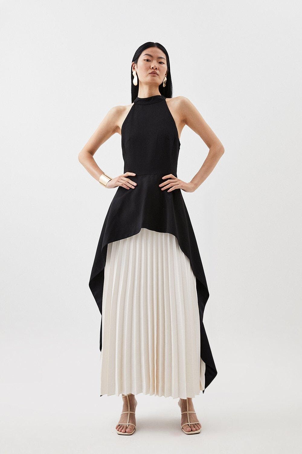 strapless open back dress Rent Karen Millen Pu Knit Pleated Skirt Midi Dress