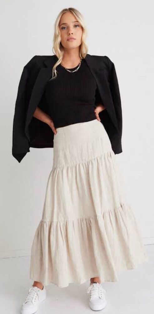 Among the Brave blazing tiered linen midi skirt