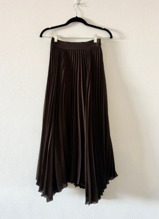 Chocolate brown pleated midi skirt