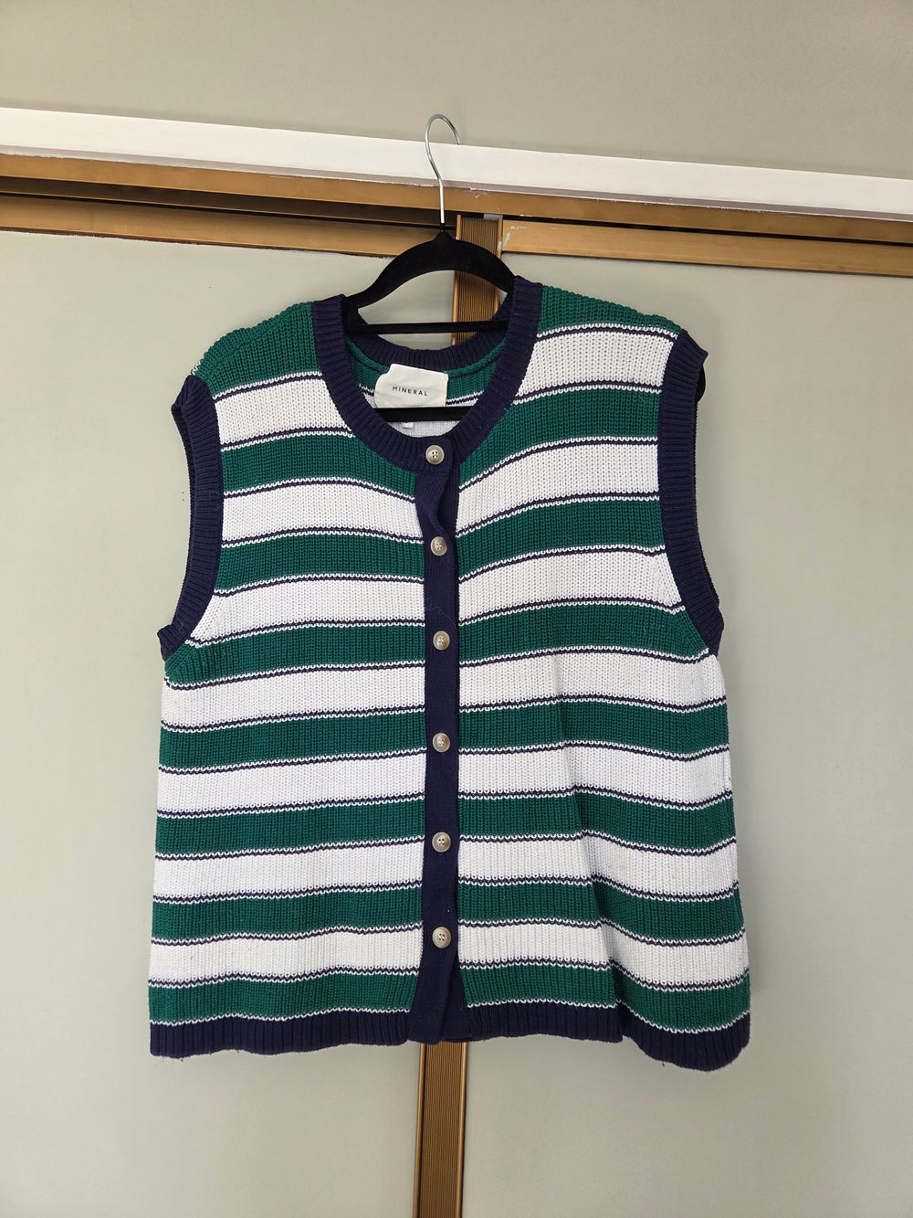 MINERAL Green White And Navy Striped Knit Vest