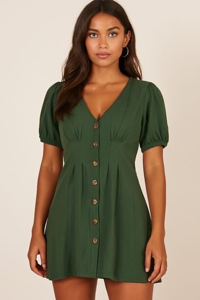 Showpo - Showpo Green Linen-Blend Button-Front Tunic Dress Size 12 on Designer Wardrobe Showpo - Showpo Green Linen-Blend Button-Front Tunic Dress Size 12 on Designer Wardrobe