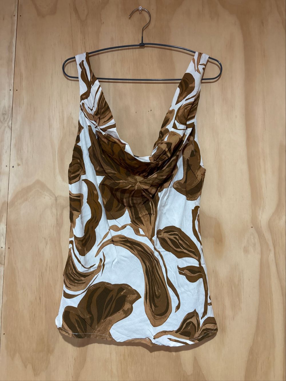 RUBY Brown Floral Cowl Neck Top